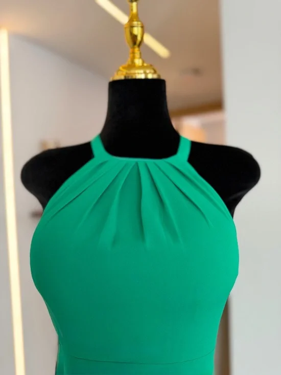 Express Teal Mini Flowy Halter Dress | Emerald Muse - Picture 2 of 5